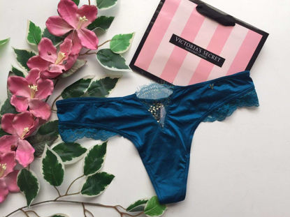 Imagen de Victoria's Secret Panty Tanga Satín y Encaje Azul